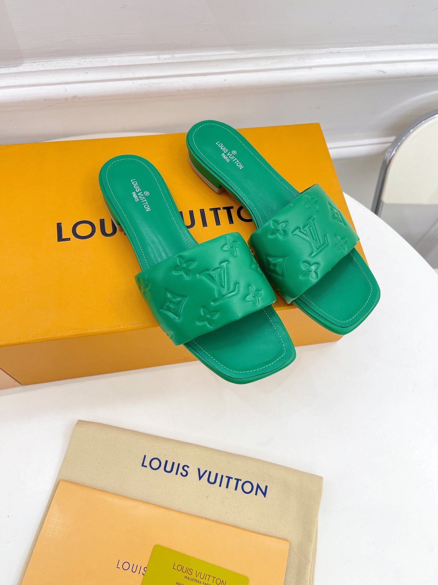 Louis Vuitton Women’s Revival Flat Mule Green For Women LV 1A9P5L