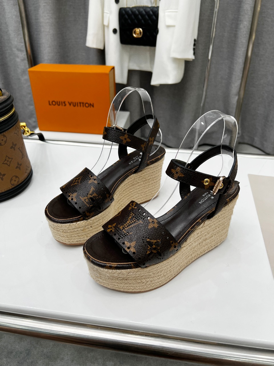 Louis Vuitton Women’s Starboard Wedge Sandal Black And Brown For Women LV