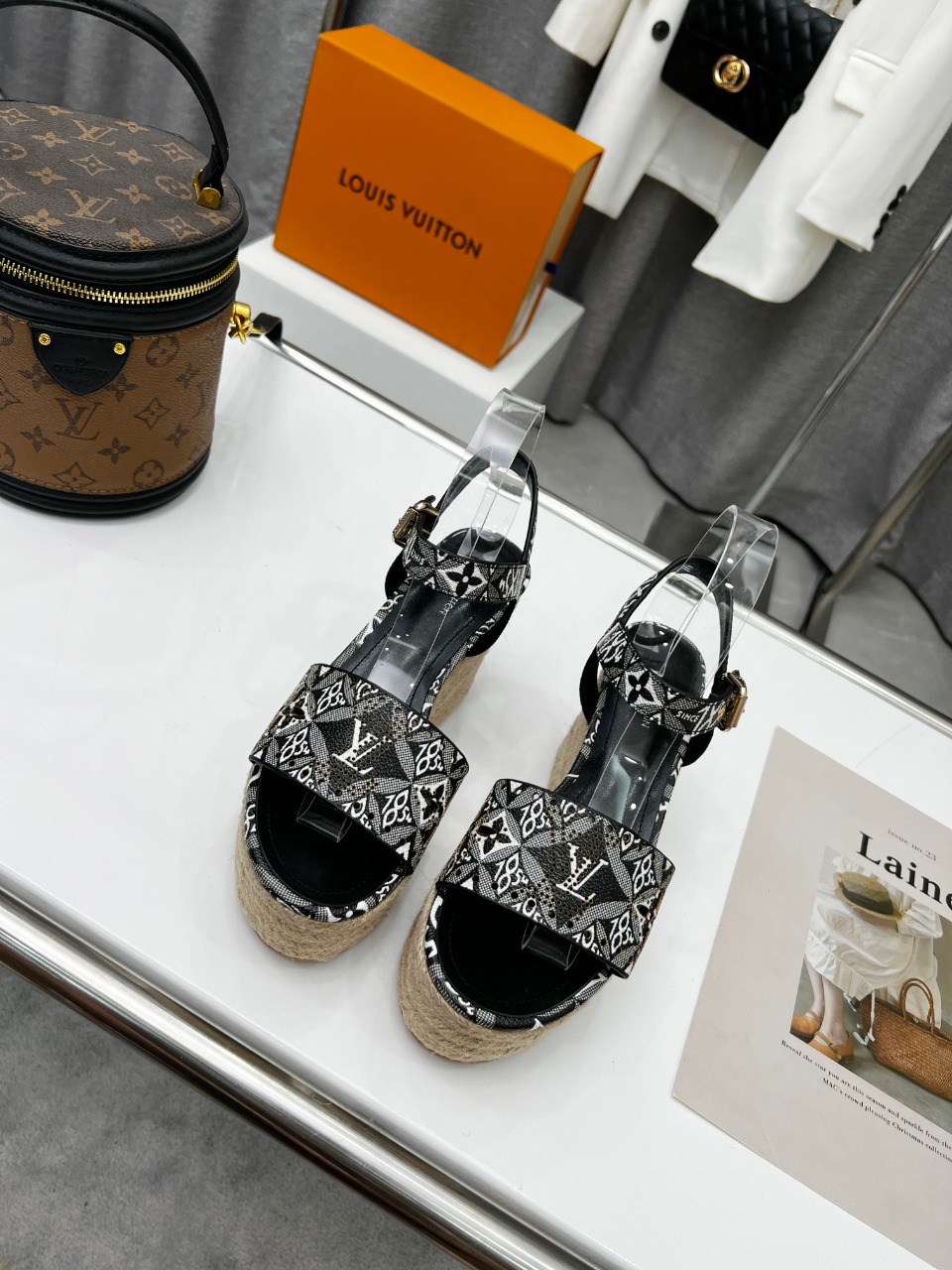 Louis Vuitton Women’s Starboard Wedge Sandal Black And White For Women LV