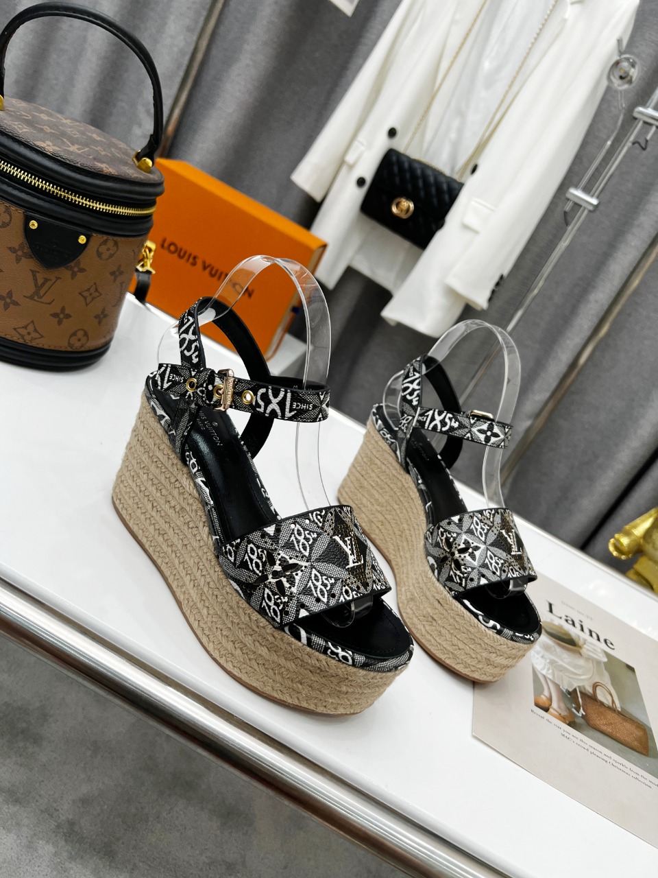 Louis Vuitton Women’s Starboard Wedge Sandal Black And White For Women LV
