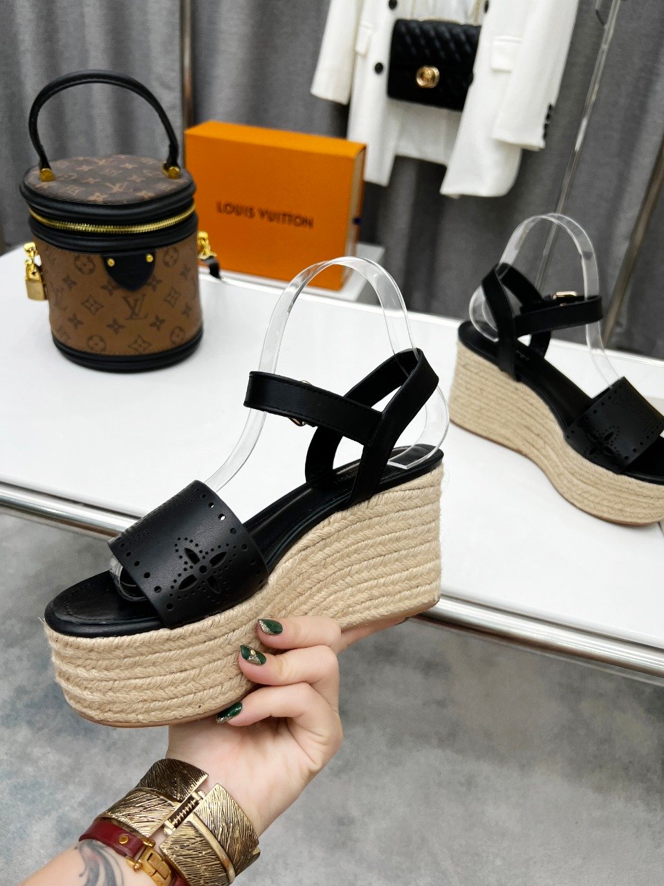 Louis Vuitton Women’s Starboard Wedge Sandal Black For Women LV