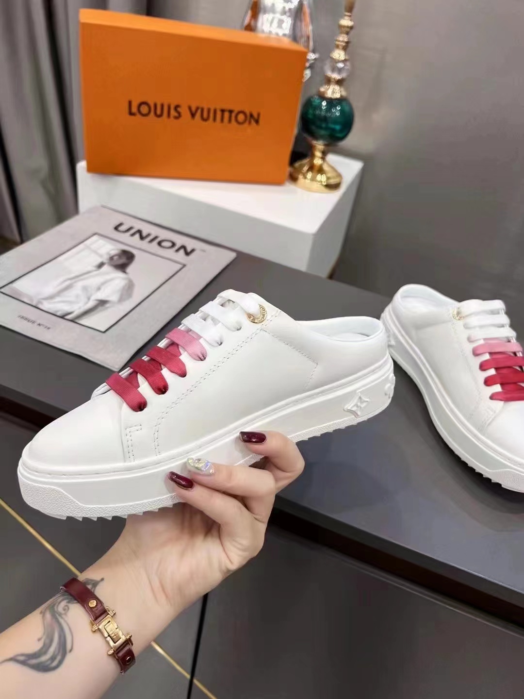 Louis Vuitton Women’s Time Out Open-Back Sneaker Fuchsia Pink For Women LV 1AA1CD