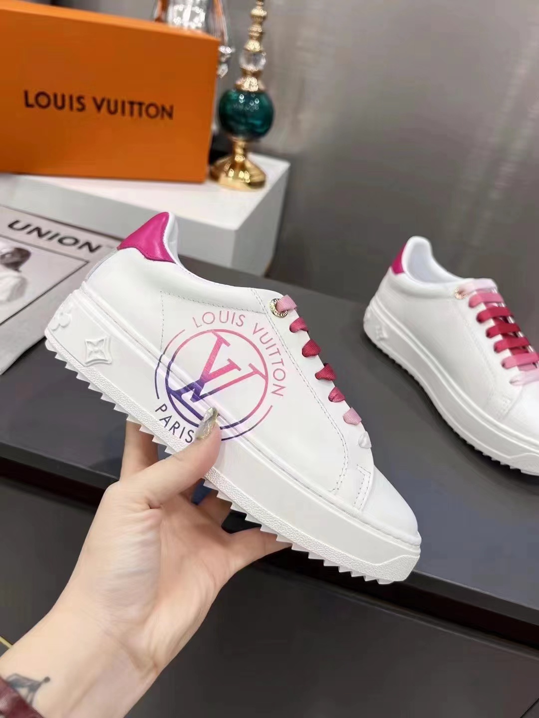 Louis Vuitton Women’s Time Out Sneaker Fuchsia Pink For Women LV 1AA1BN