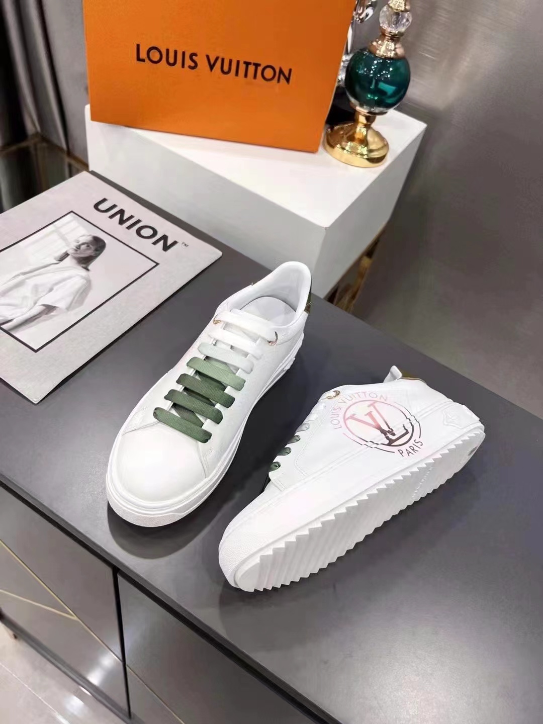 Louis Vuitton Women’s Time Out Sneaker Khaki Green For Women LV 1AA1C3