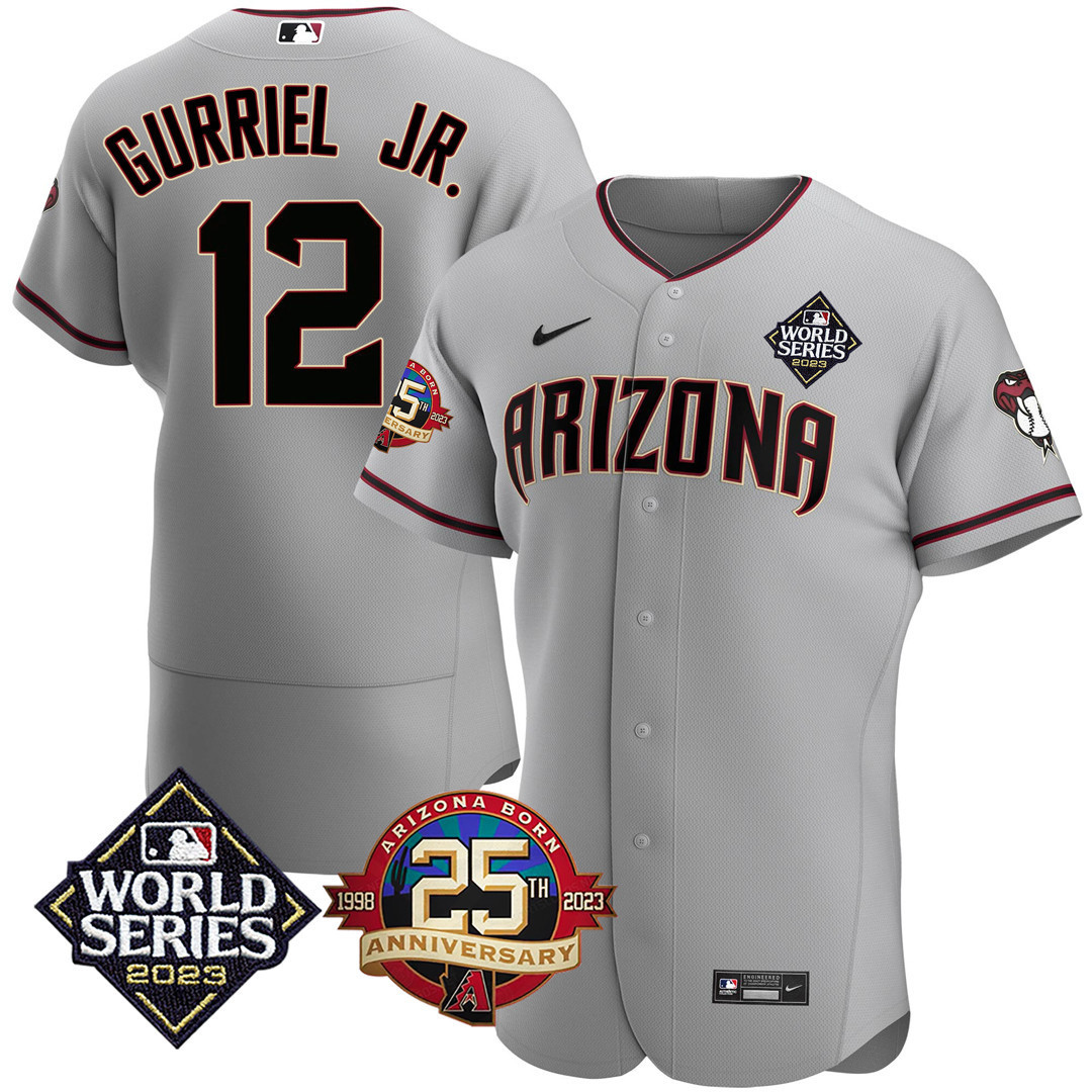 Lourdes Gurriel Jr. Men's Arizona Diamondbacks 2023 World Series & 25th Anniversary Patch Grey Jersey - All Stitched