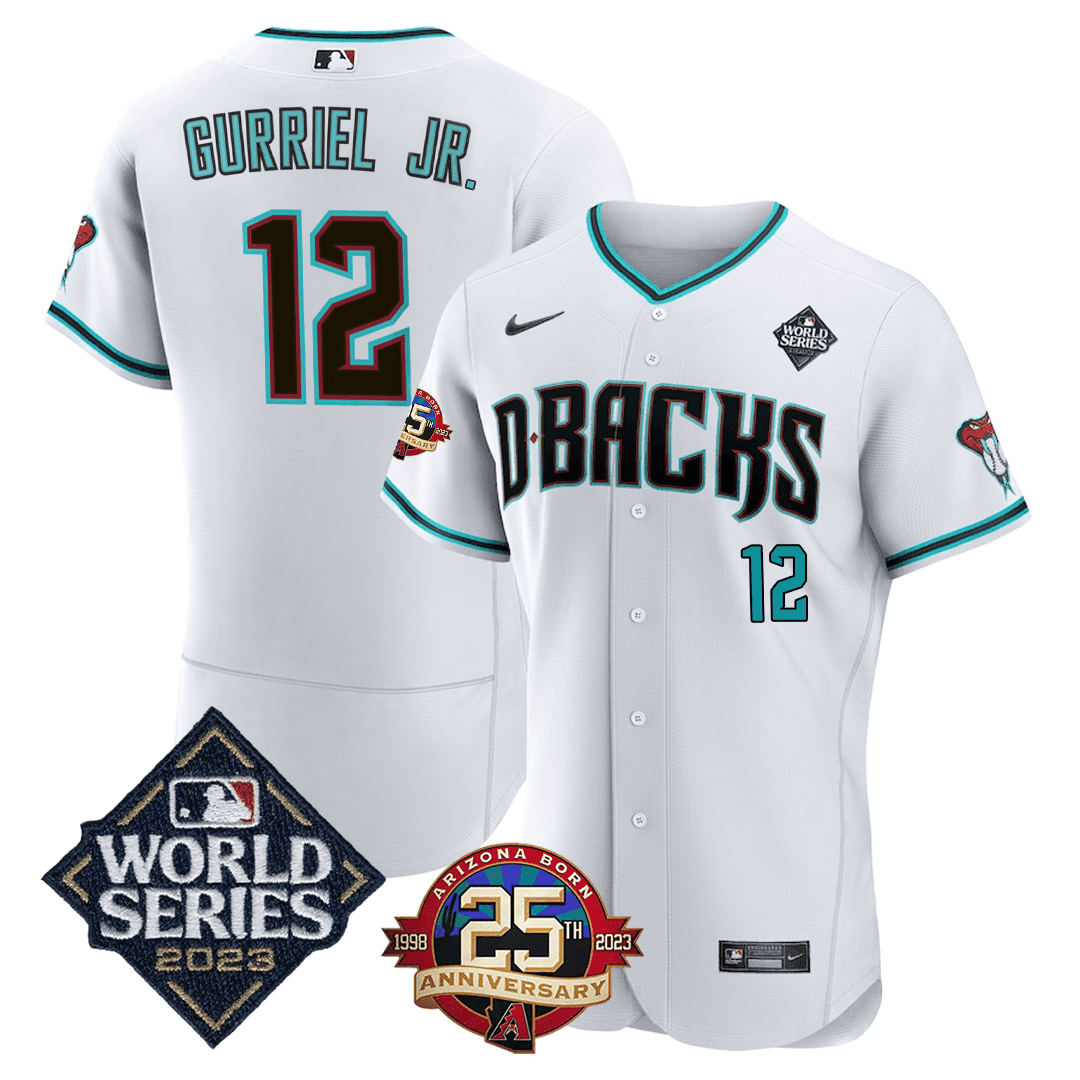 Lourdes Gurriel Jr. Men's Arizona Diamondbacks 2023 World Series & 25th Anniversary Patch White Jersey - All Stitched