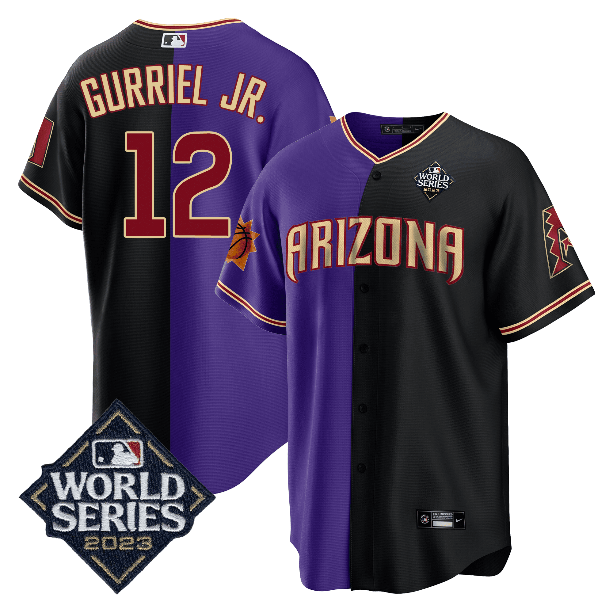 Lourdes Gurriel Jr Men's Split Arizona Dbacks - Suns 2023 World Series Patch Black - Purple Jersey - All Stitched