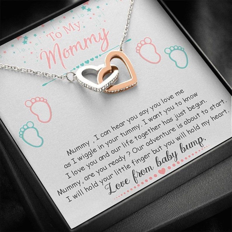 Love from Baby Bump Engraved Interlocking Heart – Pregnancy Gift for Mommy – Gift for Mommy from Baby Bump – Mom Necklace Jewelry Gift Ideas