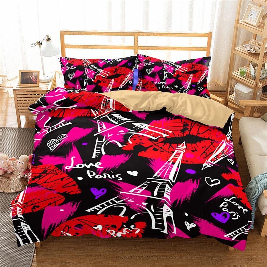 Love Paris With Lips 3D Customized Duvet Cover Bedding Set