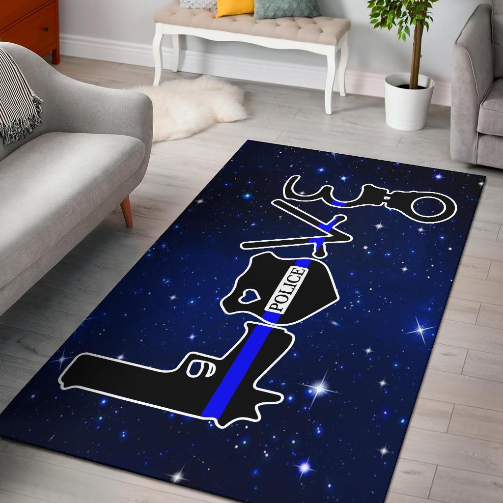 Love Thin Blue Line Area Rectangle Rug