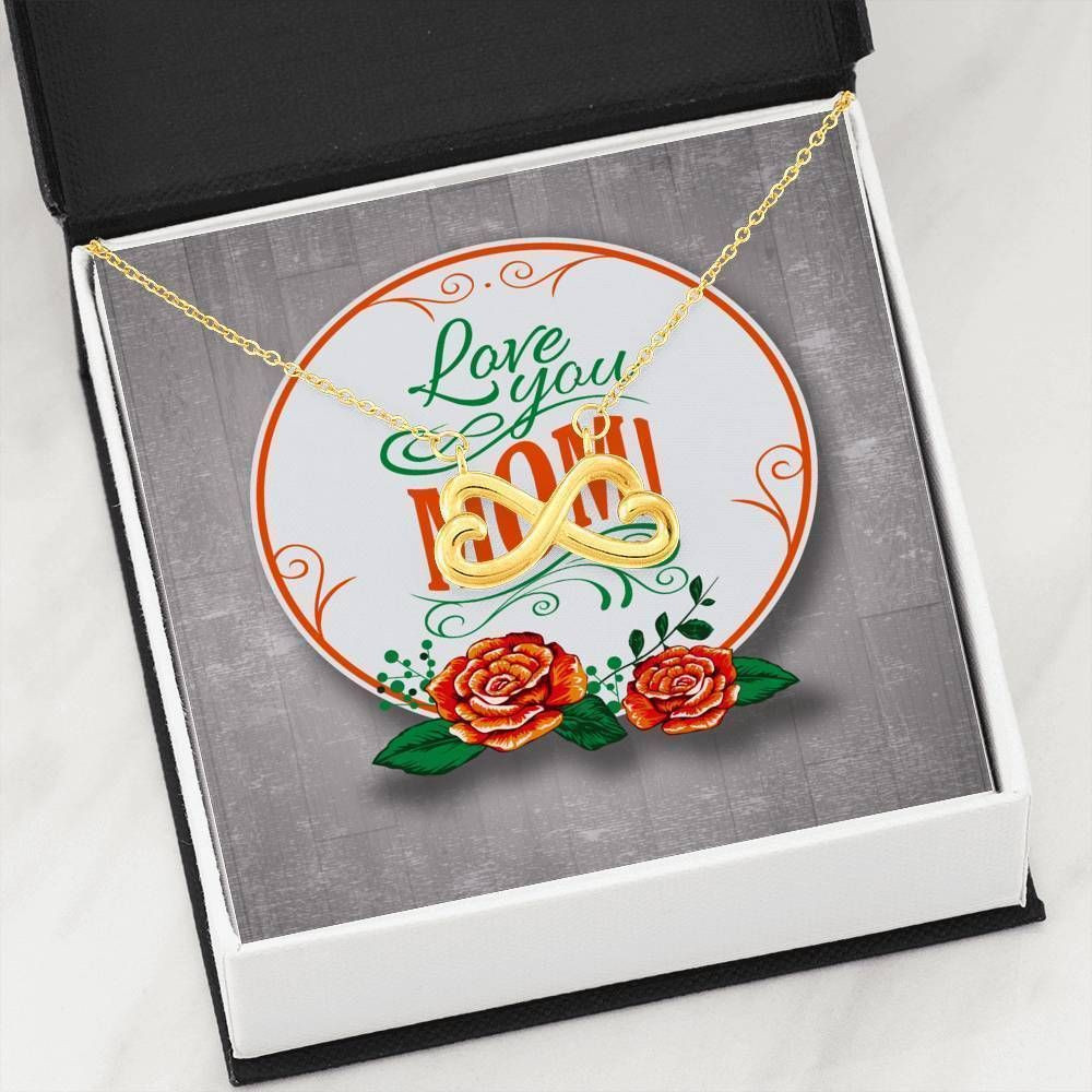 Love You Infinity Heart Necklace Gift For Mom Red Flower
