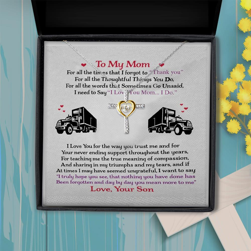 Love You With All My Heart Gift For Trucker’s Mama Gift For Mom Cross Dancing Necklace