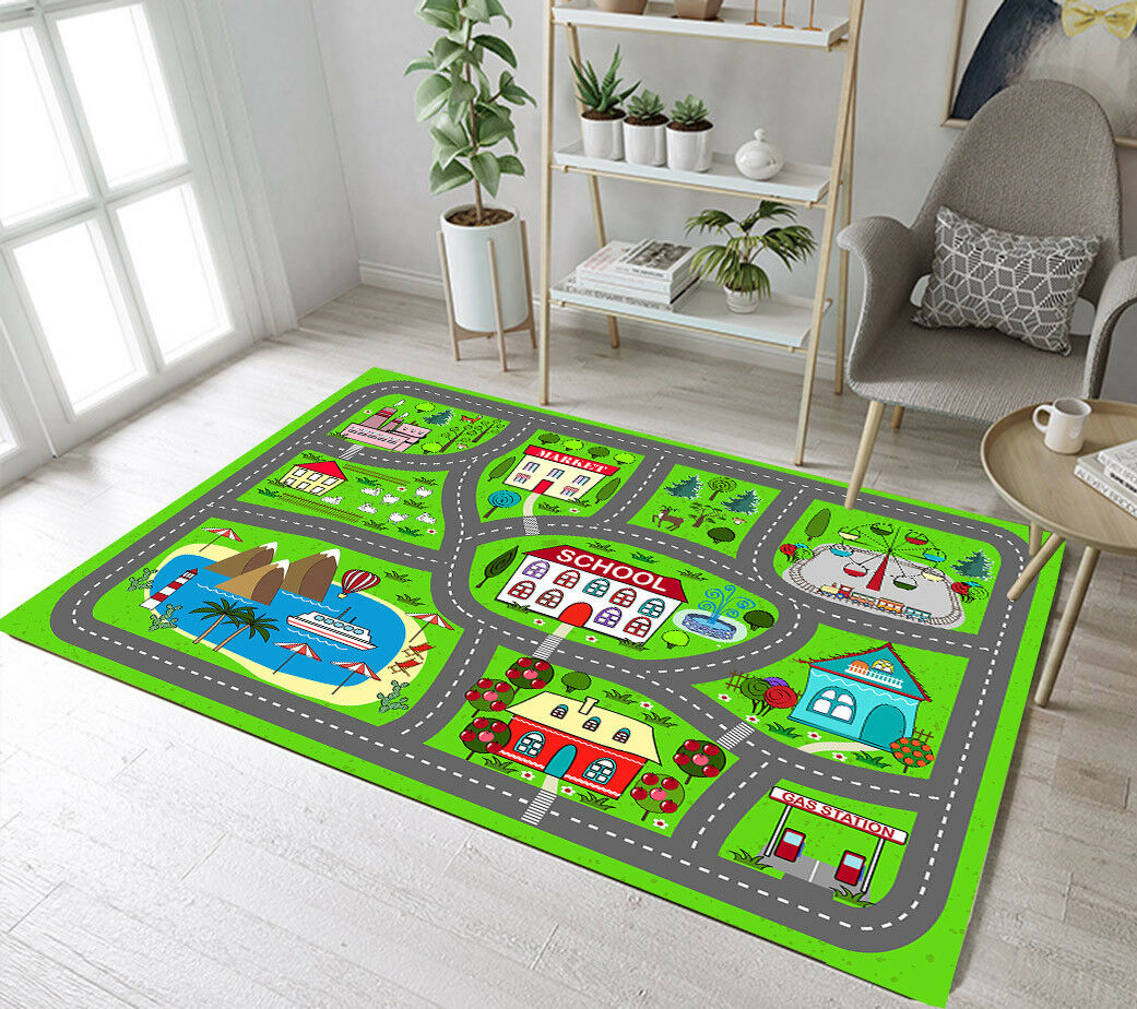 Lovely City Car Track Pattern Playmat Rectangle Rug