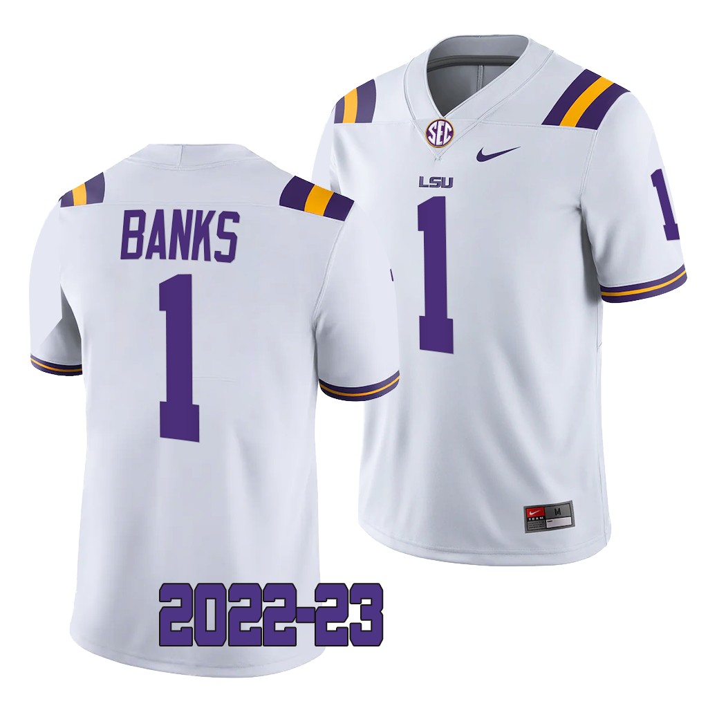 LSU Tigers #1 Sevyn Banks 2022-23 College White Game Jersey Men's