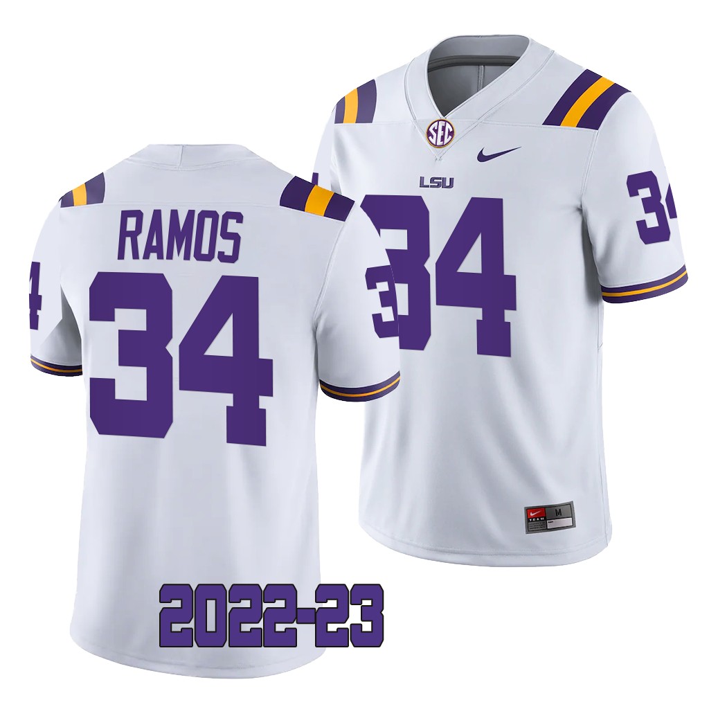 LSU Tigers #34 Damian Ramos 2022-23 College White Game Jersey Men's