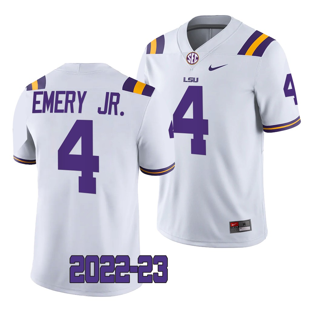 LSU Tigers #4 John Emery Jr. 2022-23 College White Game Jersey Men's