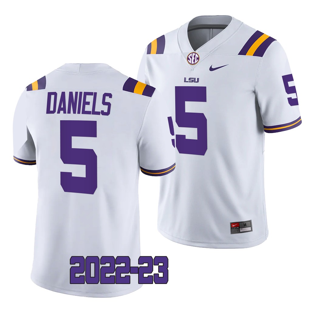 LSU Tigers #5 Jayden Daniels 2022-23 College White Game Jersey Men's