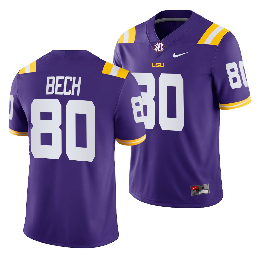 LSU Tigers 80 Jack Bech Purple 2021-22 College Game Jersey Men