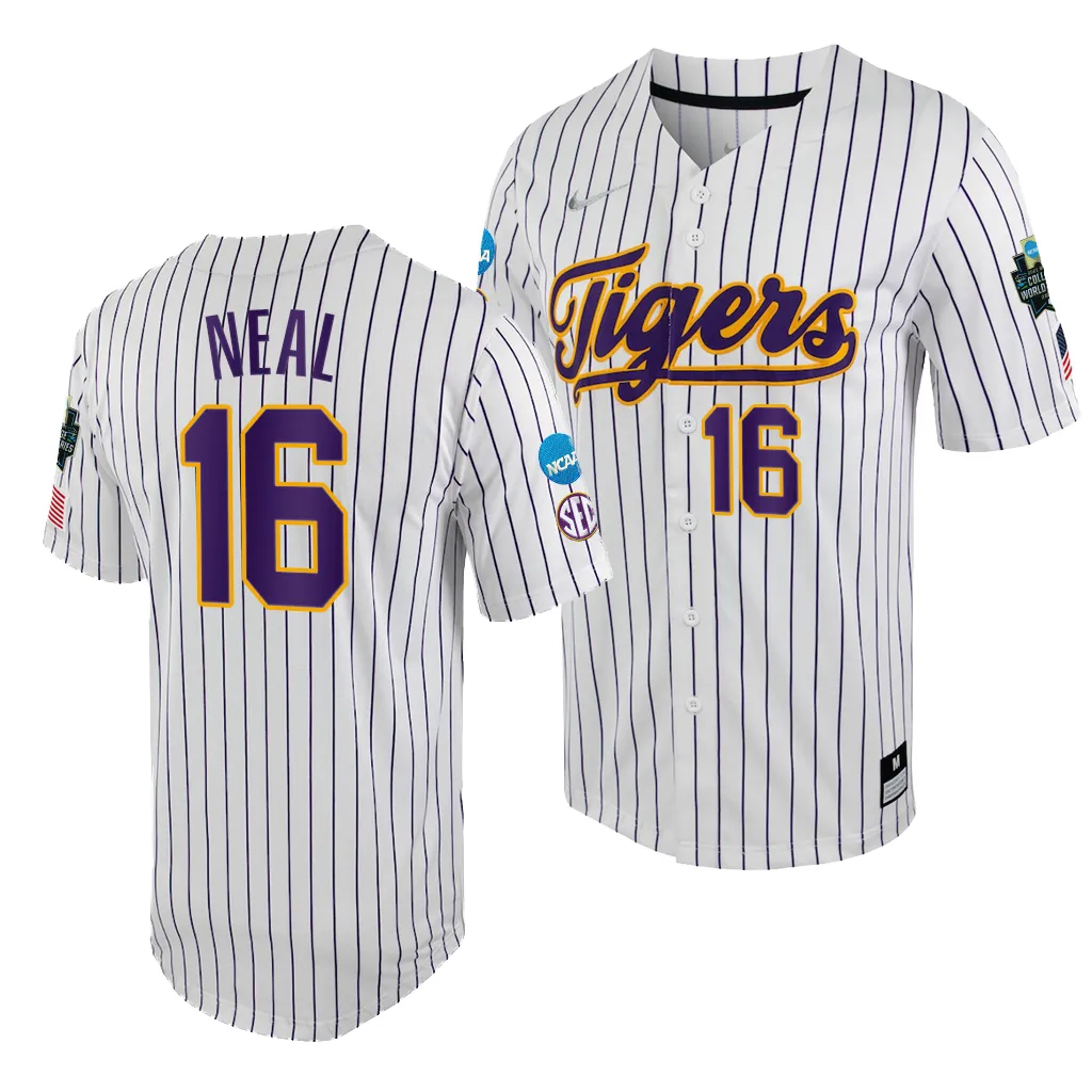 LSU Tigers Brady Neal 2023 College World Series White Purple #16 Jersey NCAA