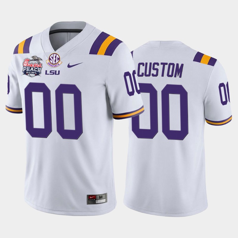 LSU Tigers Custom White 2019-20 Home Peach Bowl Champions Jersey College