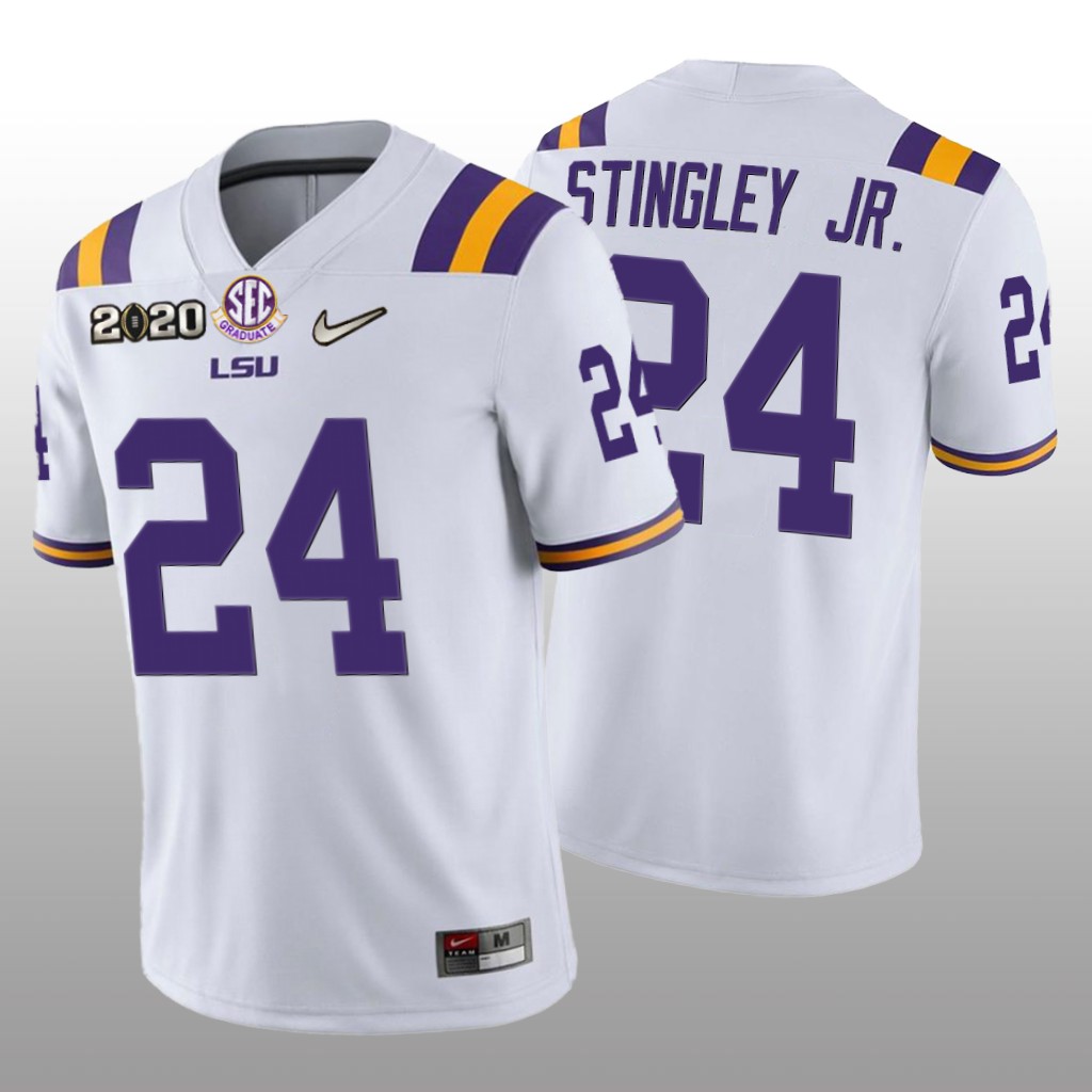 LSU Tigers Derek Stingley Jr. White Jersey 2020 National Champions - Men's