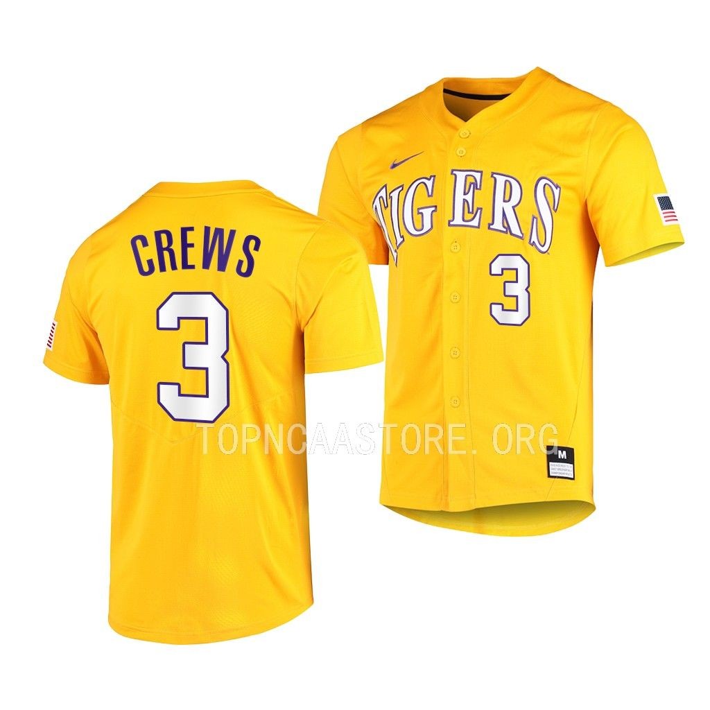 LSU Tigers Dylan Crews Vapor Untouchable Elite Gold #3 Jersey Full-Button