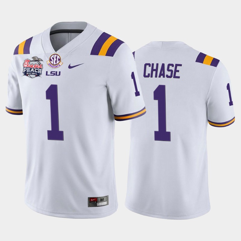 LSU Tigers Ja'Marr Chase White 2019-20 Home Peach Bowl Champions Jersey College