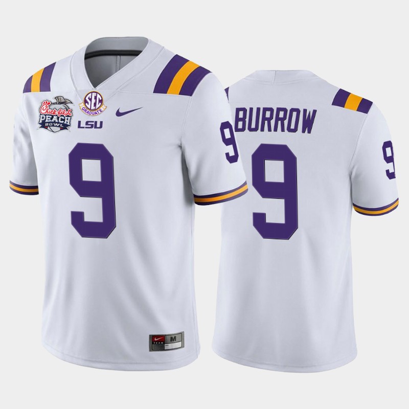 LSU Tigers Joe Burrow White 2019-20 Home Peach Bowl Champions Jersey College