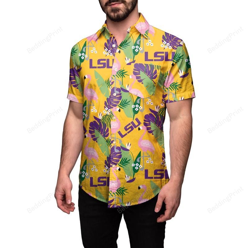 LSU Tigers Logo Team NCAA National Collegiate Athletic Association Men’s Floral Button Up Hawaiian Shirt