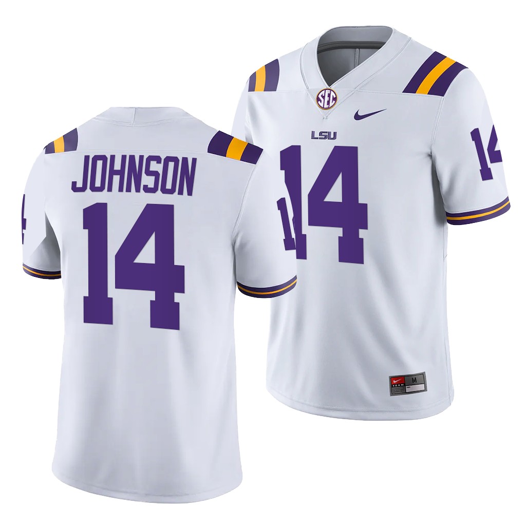 LSU Tigers Max Johnson 14 White 2021-22 College Game Jersey Men