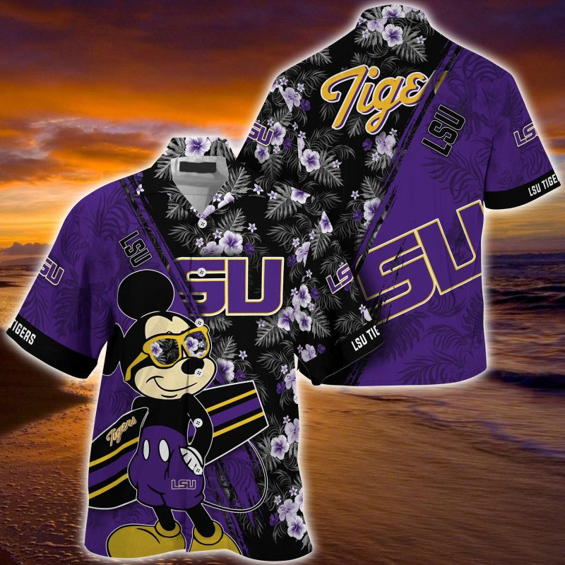LSU TIGERS NCAA Summer Hawaiian Shirt Mickey And Floral Pattern