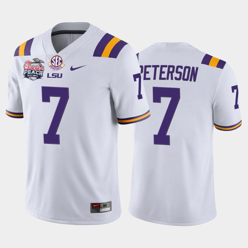 LSU Tigers Patrick Peterson White 2019-20 Home Peach Bowl Champions Jersey College