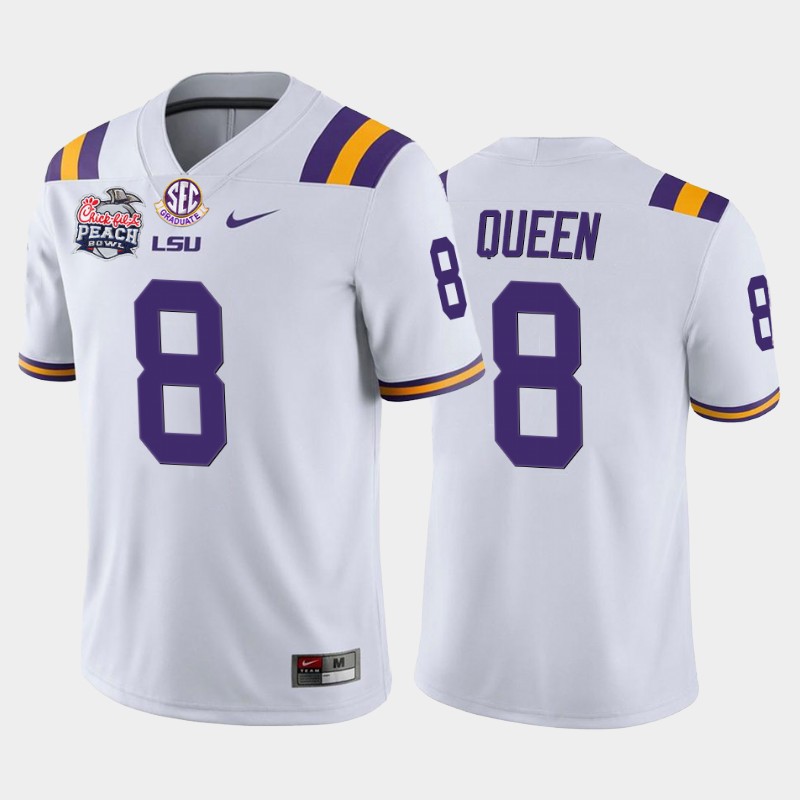 LSU Tigers Patrick Queen White 2019-20 Home Peach Bowl Champions Jersey College