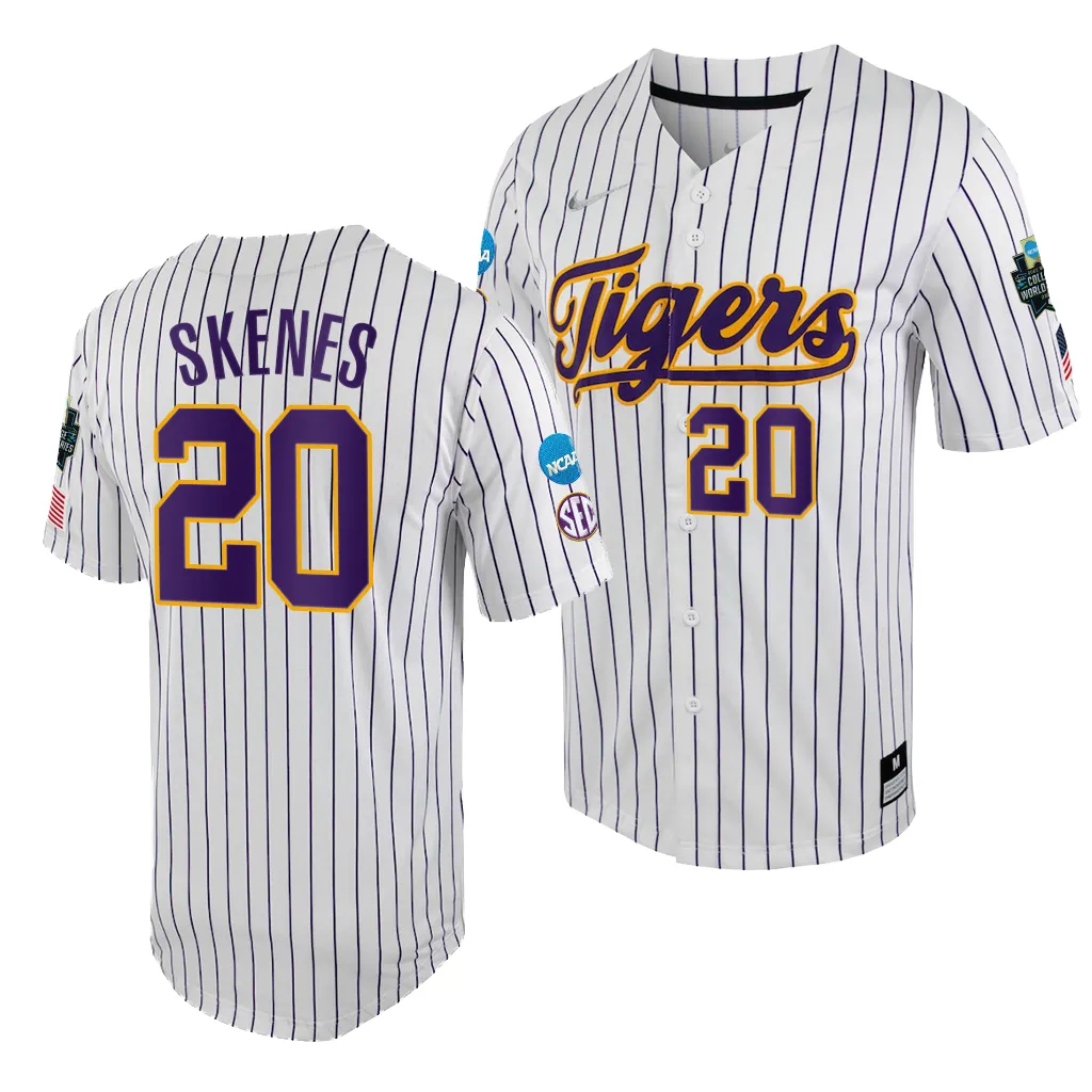 LSU Tigers Paul Skenes 2023 College World Series White Purple #20 Jersey NCAA