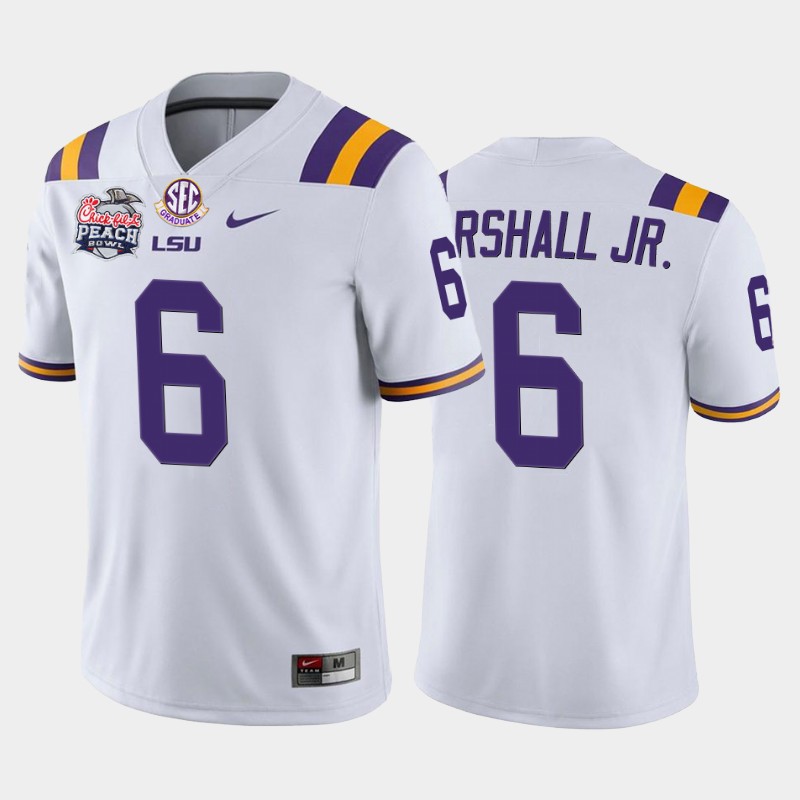 LSU Tigers Terrace Marshall Jr. White 2019-20 Home Peach Bowl Champions Jersey College