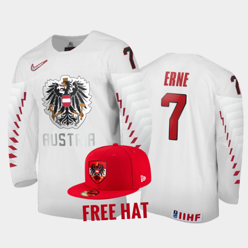 Luca Erne Austria White Free Hat Jersey 2022 IIHF World Junior Championship