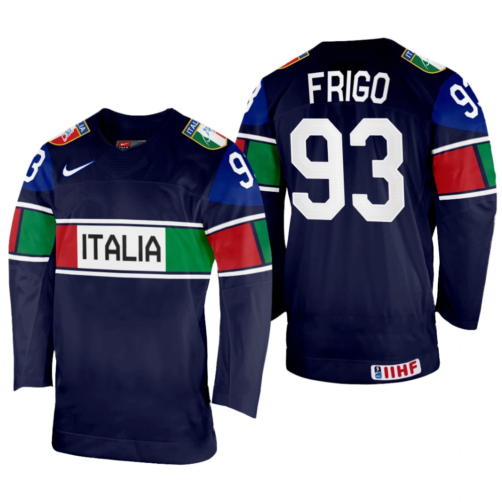 Luca Frigo Italy Navy Away Jersey 2022 IIHF World Championship