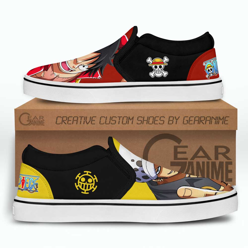 Luffy and Law Slip-On Shoes Canvas Custom Anime One Piece Shoes