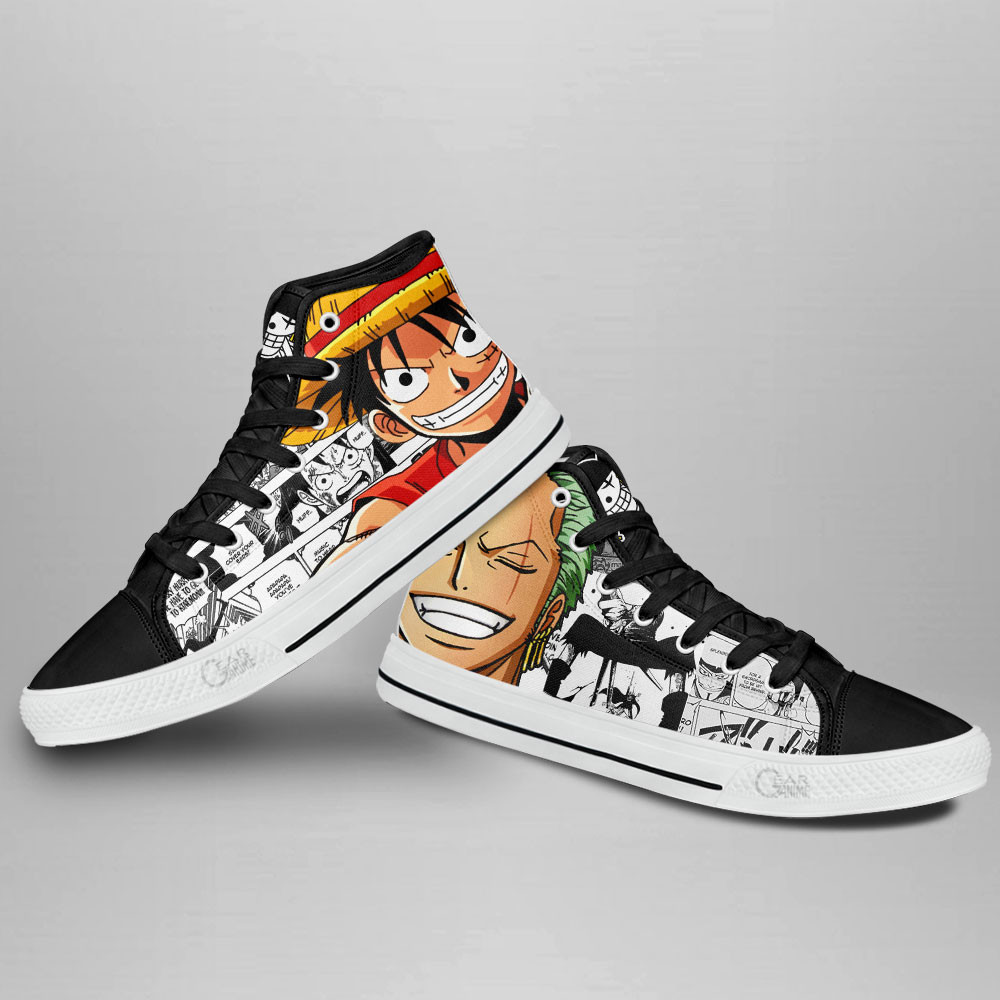 Luffy and Roronoa Zoro High Top Shoes One Piece Custom Anime Sneakers Mix Manga