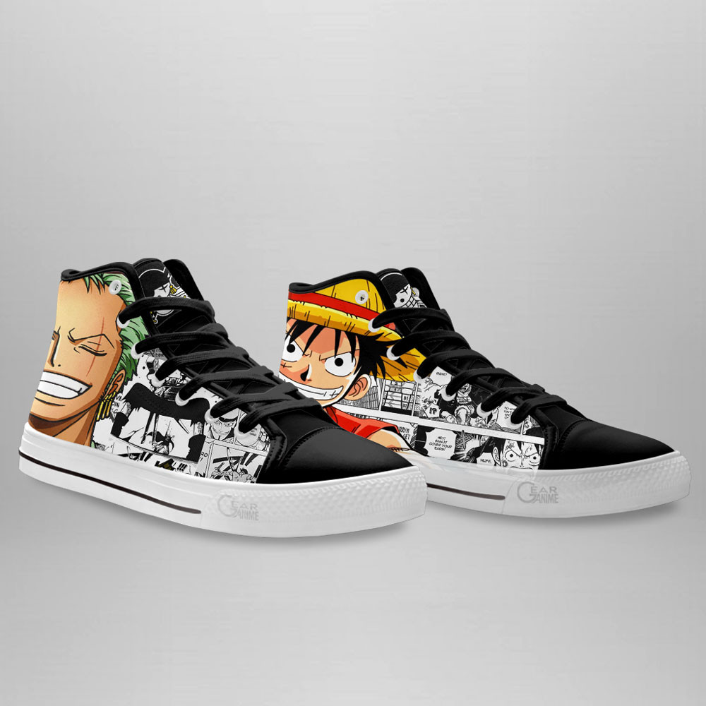 Luffy and Roronoa Zoro High Top Shoes One Piece Custom Anime Sneakers Mix Manga