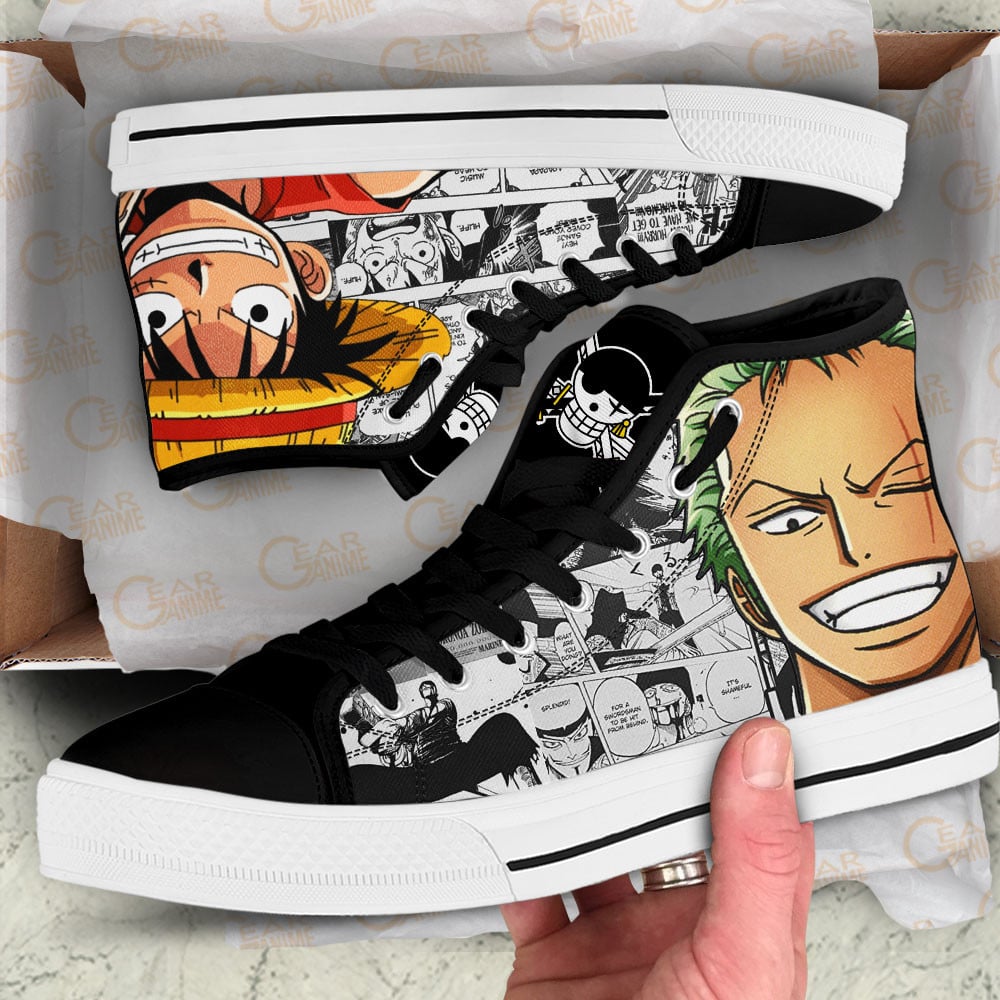 Luffy and Roronoa Zoro High Top Shoes One Piece Custom Anime Sneakers Mix Manga