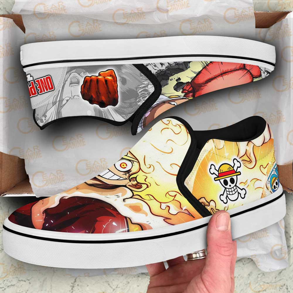 Luffy and Saitama Slip-On Shoes Canvas Custom Anime Shoes Otaku Gift Ideas