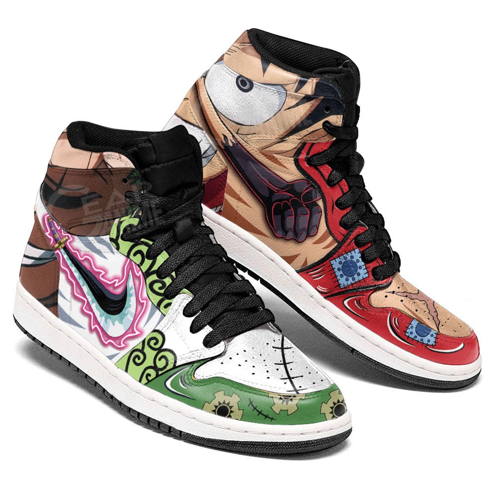 Luffy and Zoro JD1s Sneakers One Piece Anime Shoes, Air Jordan Hightop