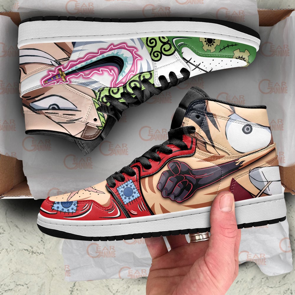 Luffy and Zoro JD1s Sneakers One Piece Anime Shoes, Air Jordan Hightop