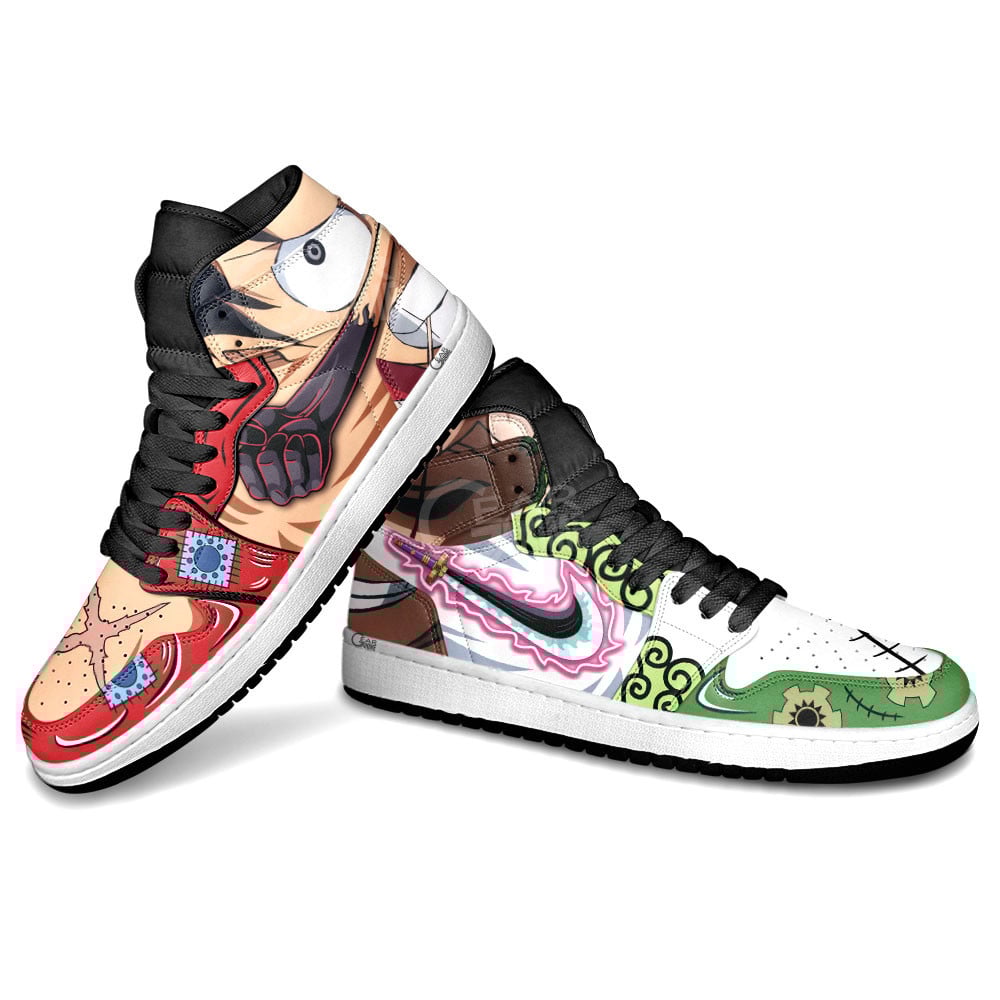 Luffy and Zoro JD1s Sneakers One Piece Anime Shoes, Air Jordan Hightop