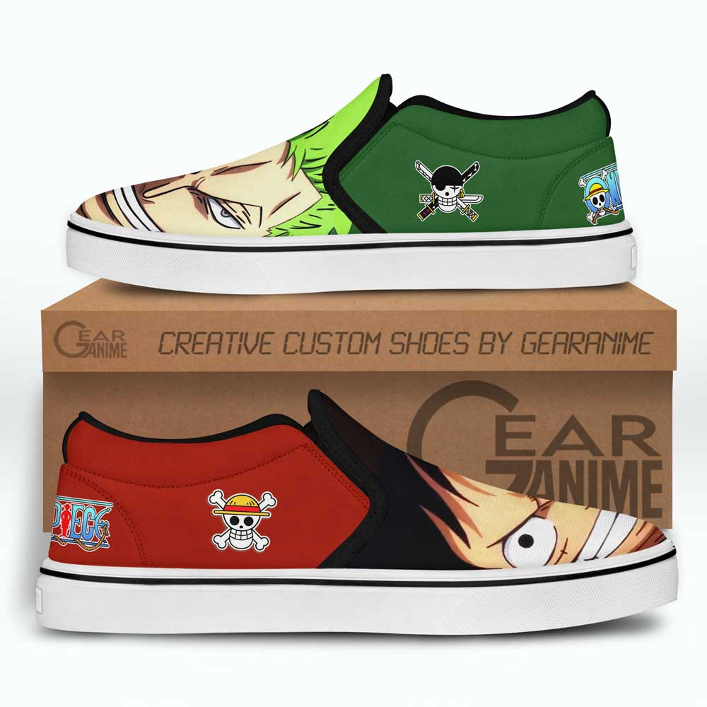 Luffy and Zoro Slip-On Shoes Canvas Custom Wano One Piece Anime Shoes