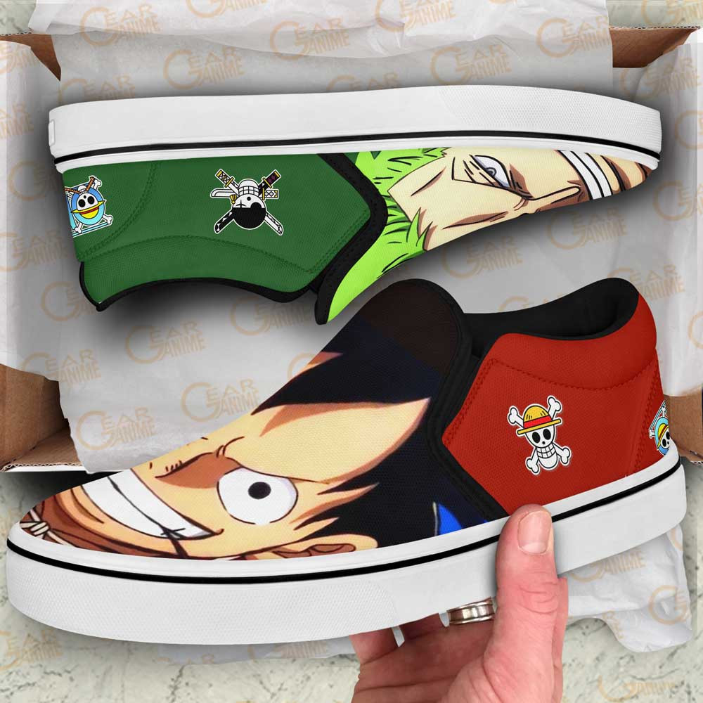 Luffy and Zoro Slip-On Shoes Canvas Custom Wano One Piece Anime Shoes