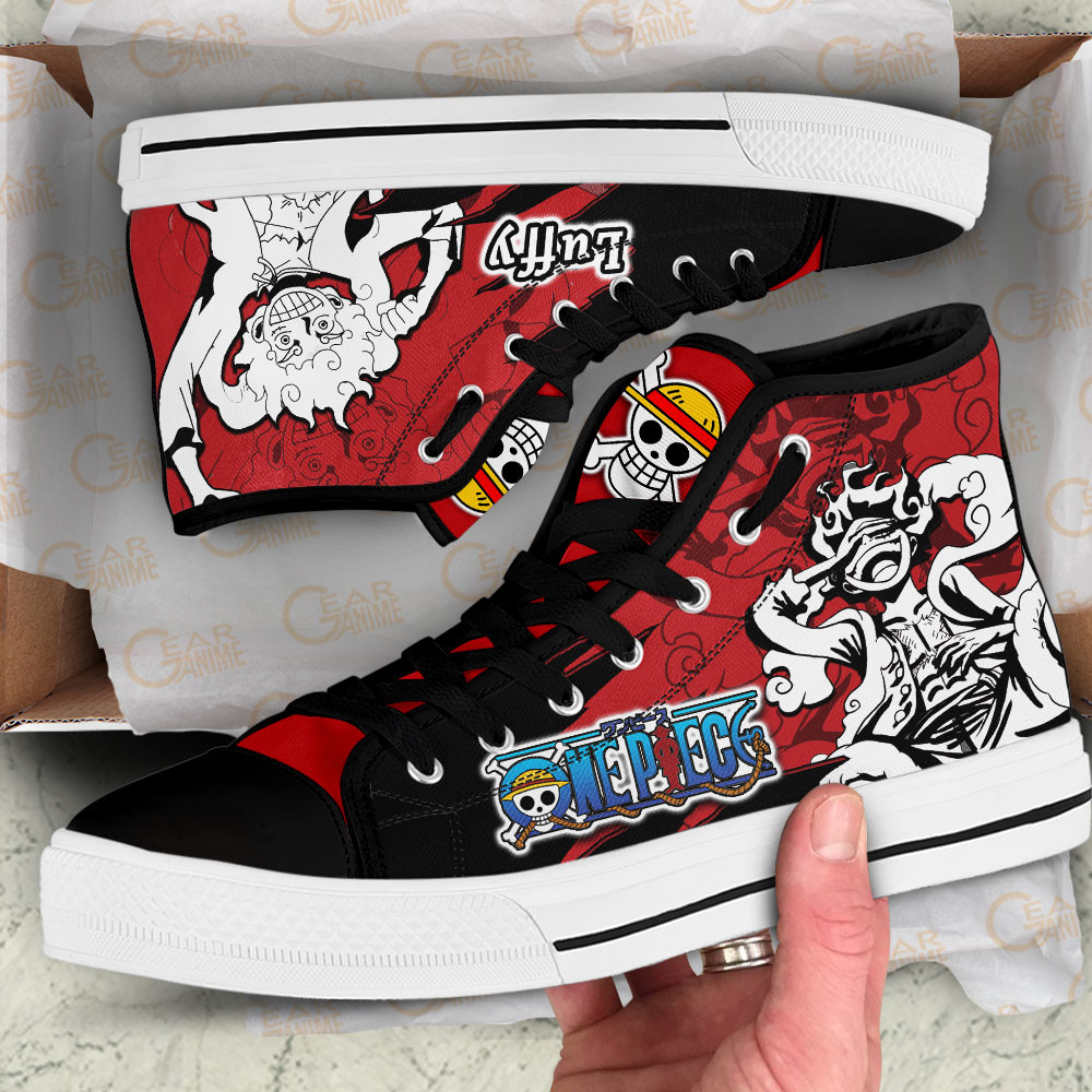 Luffy Gear 5 High Top Shoes One Piece Custom Anime Sneakers Mix Manga