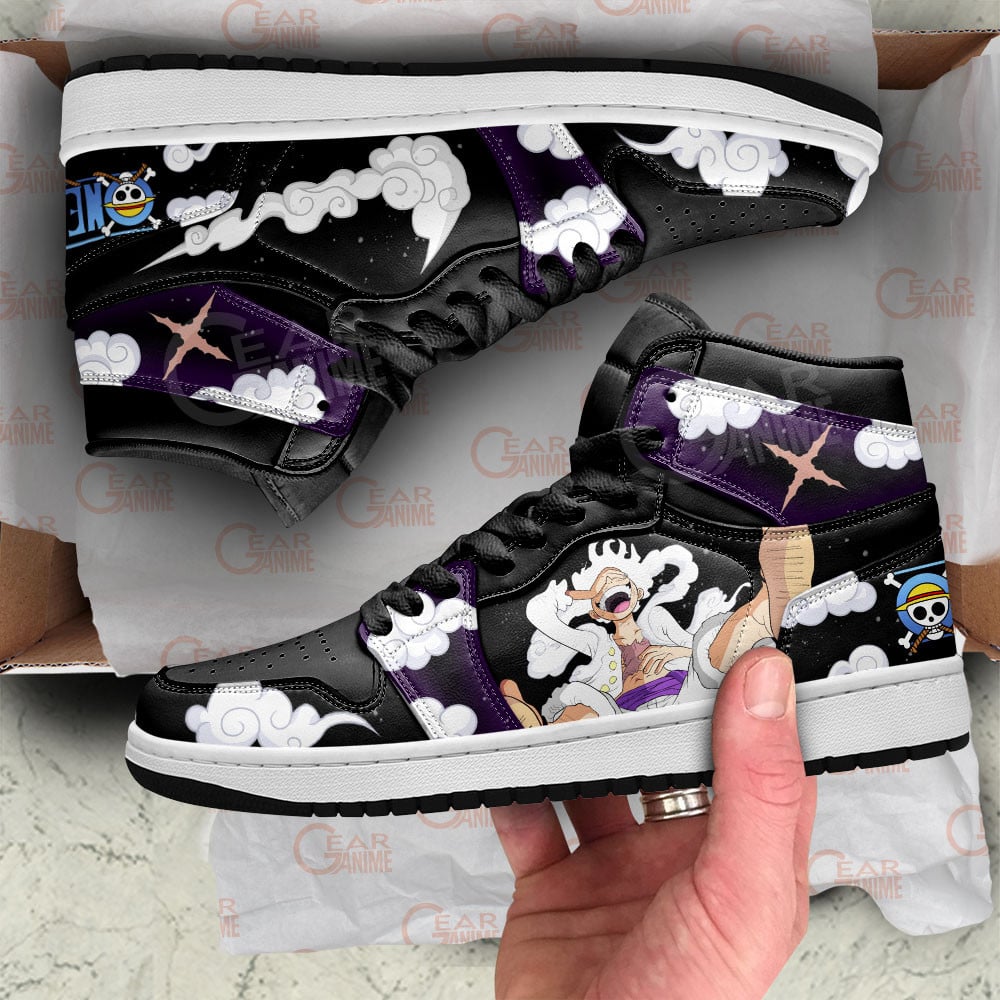 Luffy White Gear 5 J1s Sneakers One Piece Anime Shoes, Air Jordan Hightop