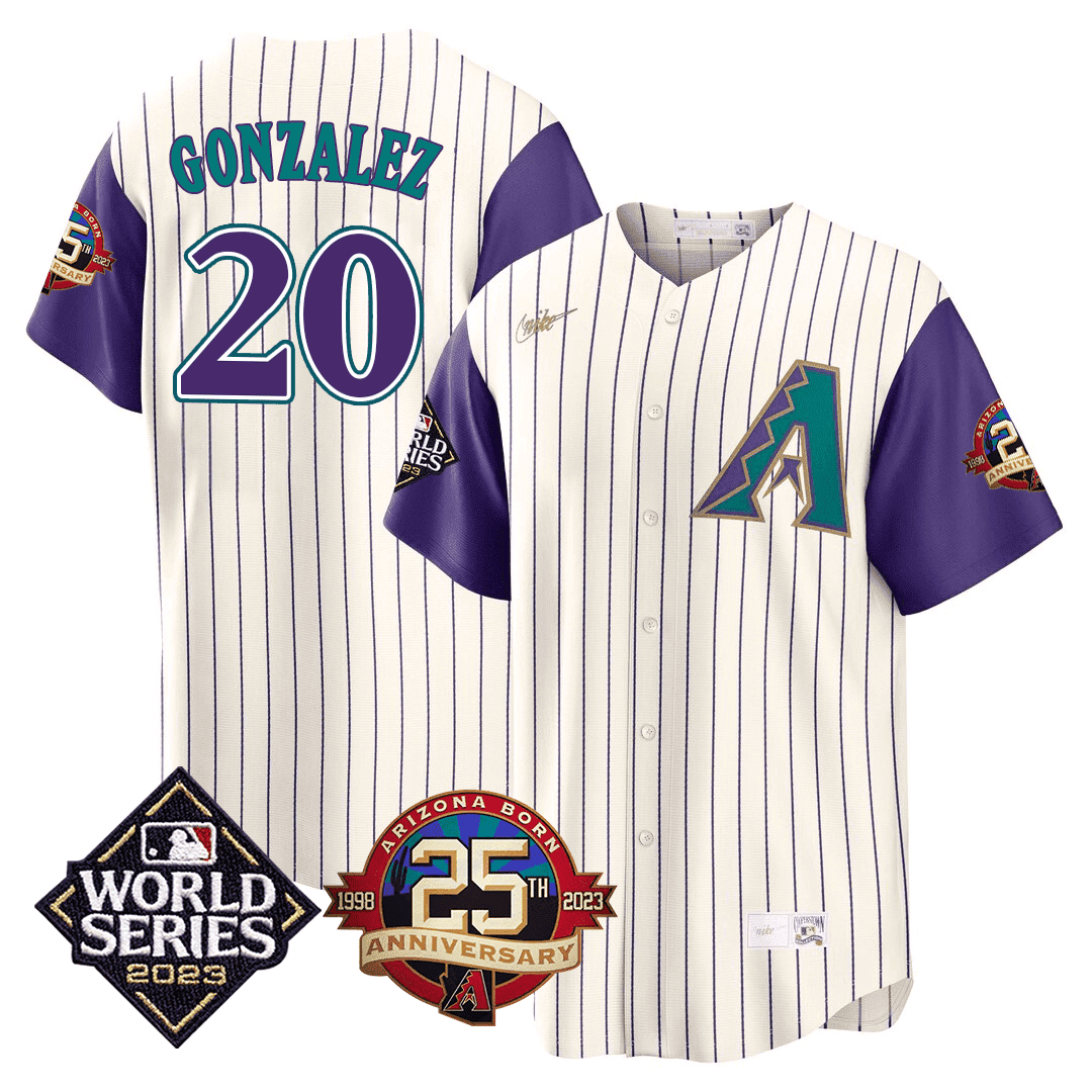 Luis Gonzalez Men's Arizona Diamondbacks 2023 World Series Patch Throwback Jersey - All Stitched - Image 1